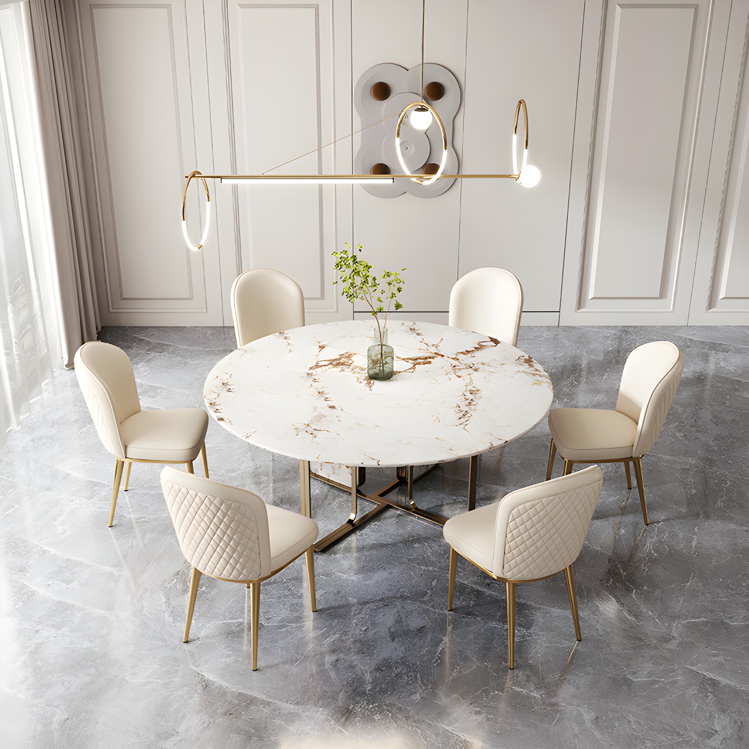 Glam Style Side Chair Leather Gold Frame Dining Chair for Home - image 25