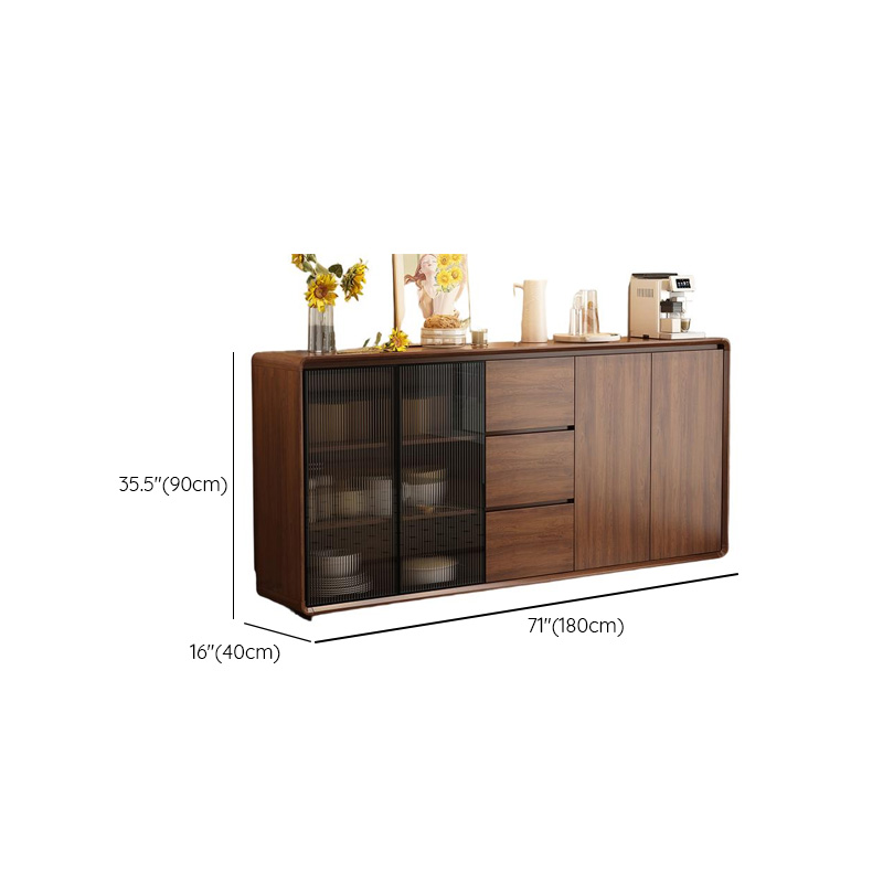 Espresso Sideboard with 3 Drawers, Locker Cabinet, Narrow Size, Compartment Storage, Glass-panel Door, and Flexible Shelf - image 15