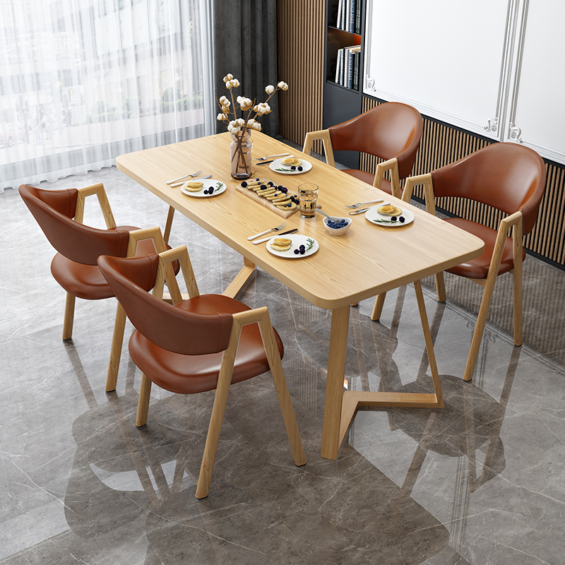 Dining Table Set with Sleighing Base and Fixed Table, Featuring Padded Chair with Back and Armrest, 5-piece Unfinished