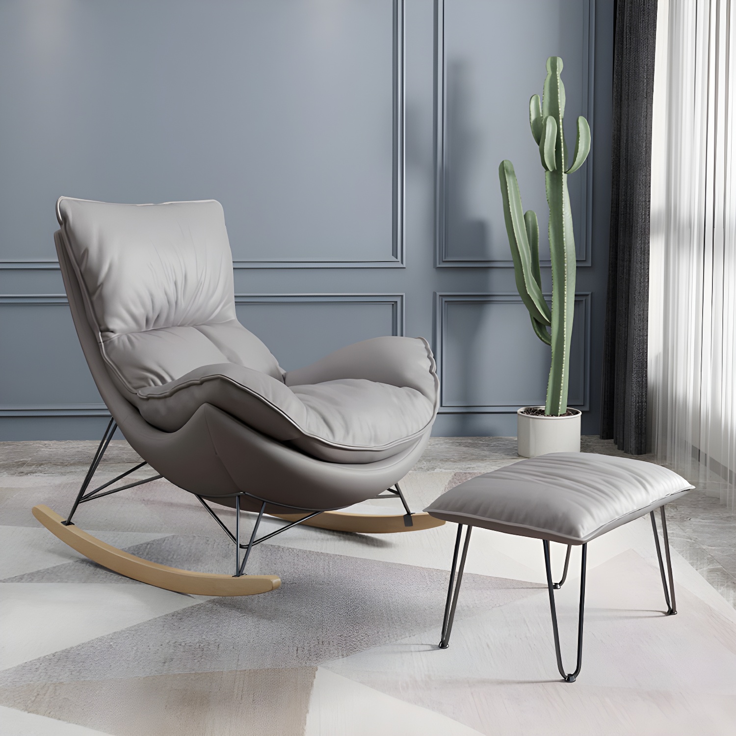 Ergonomic with Ottoman Rocker Chair with Padded Seat Rocking Chair Spindle - image 3
