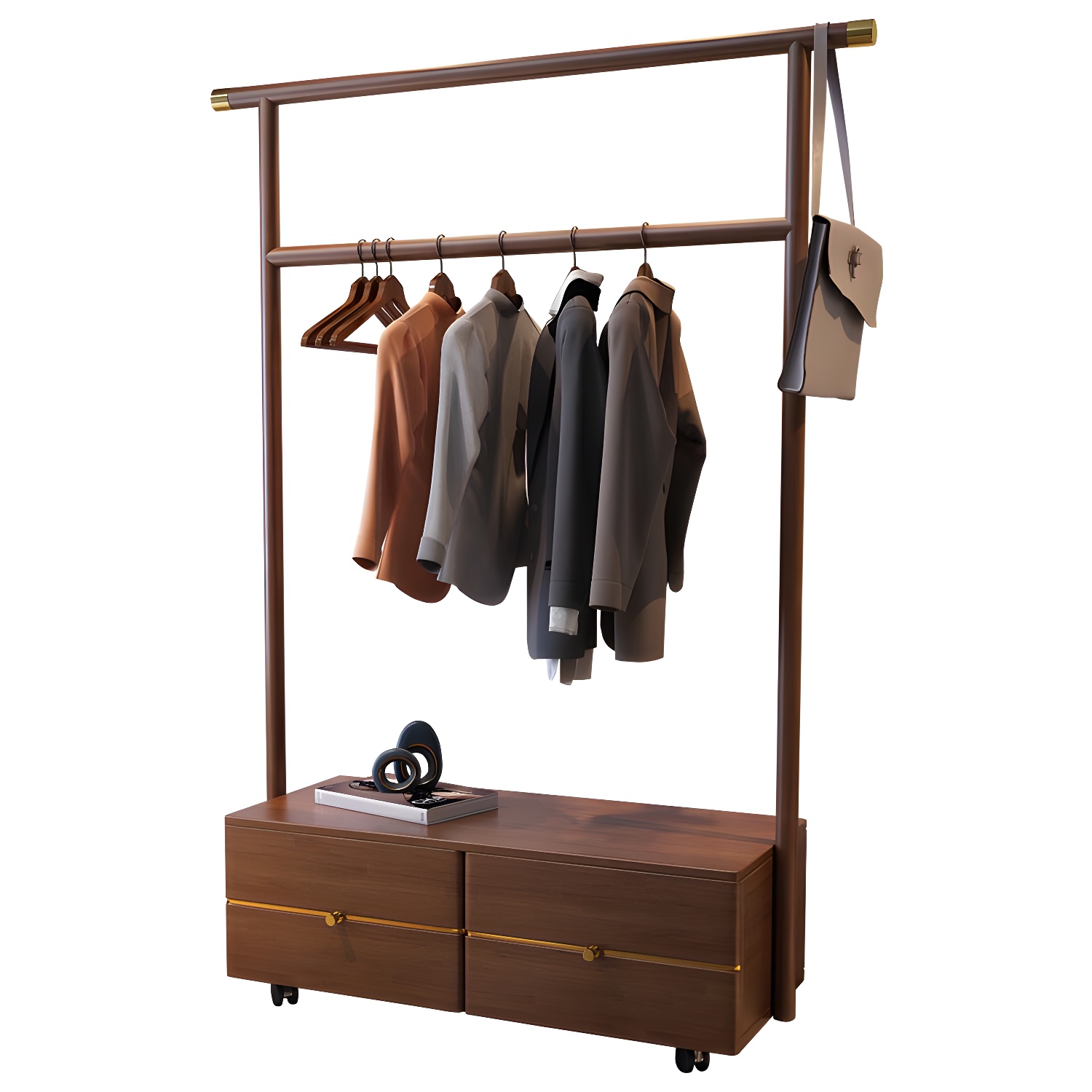 Contemporary Movable Wardrobe Wooden Bedroom Armoire with Drawers - image 9