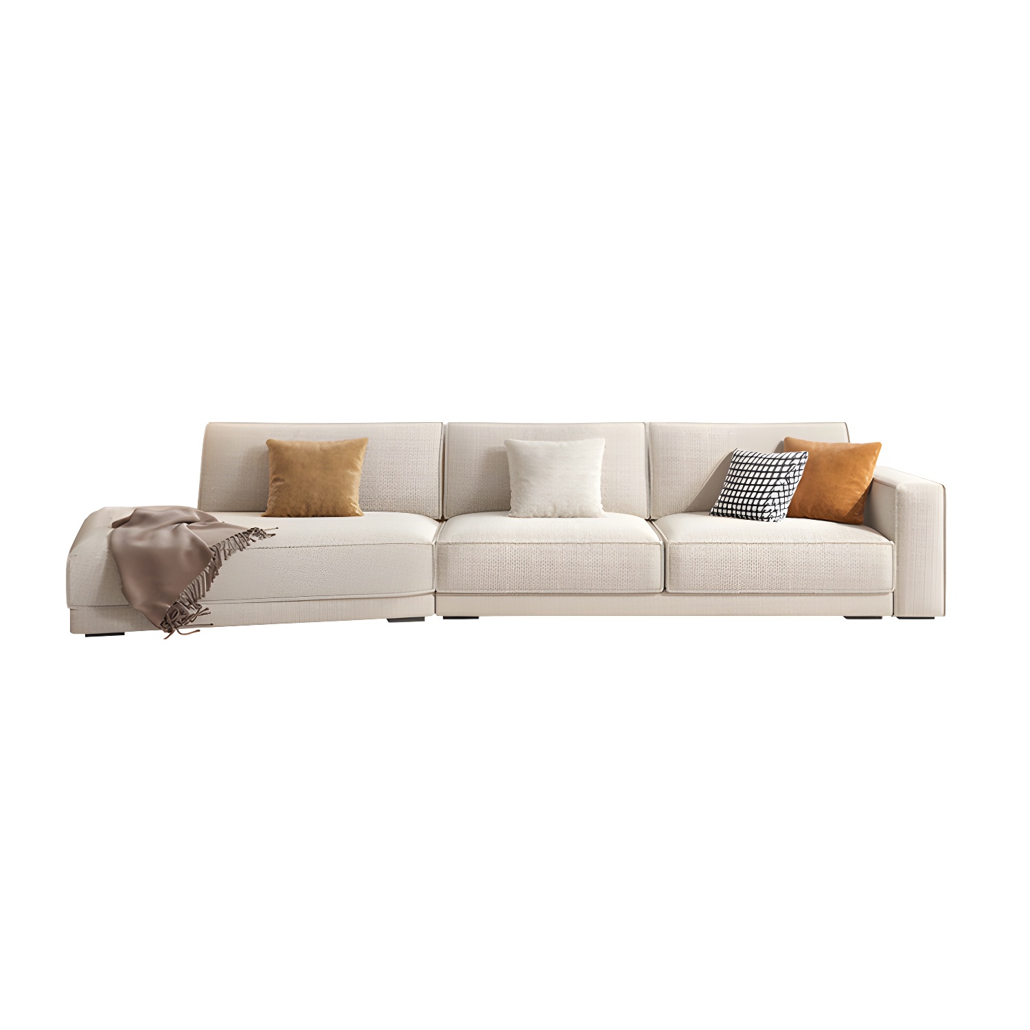 Modern Beige Linen L-Shape Sofa Chaise with Square Arm in Wood Frame - image 6