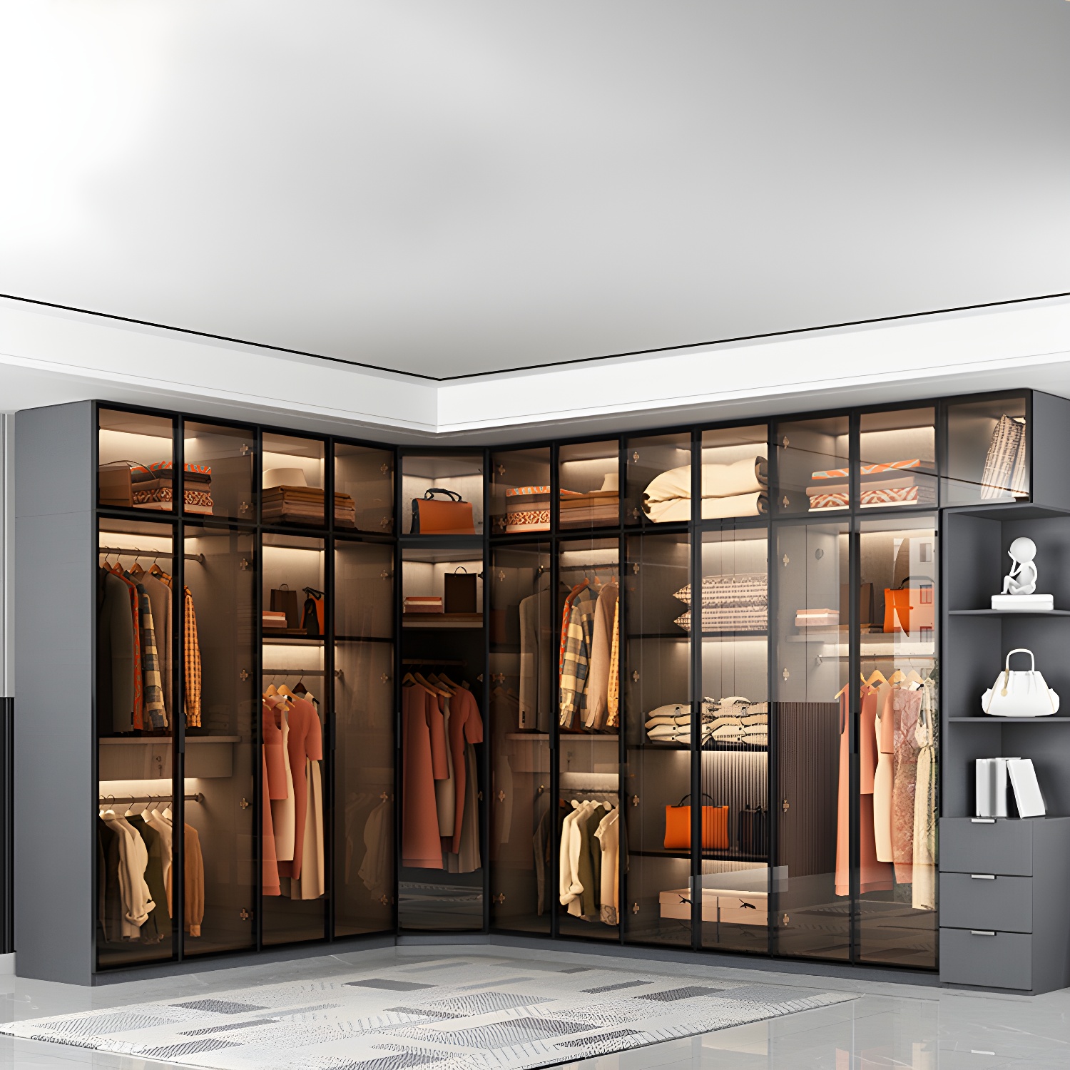 Bedroom Hinged Doors Storage Cabinet Glass Door Wardrobe with Garment Rod - image 10