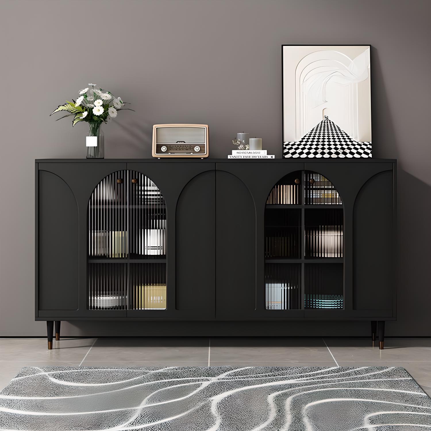 Wooden Modern Glass Door Kitchen Sideboard with Adjustable Shelving - image 3