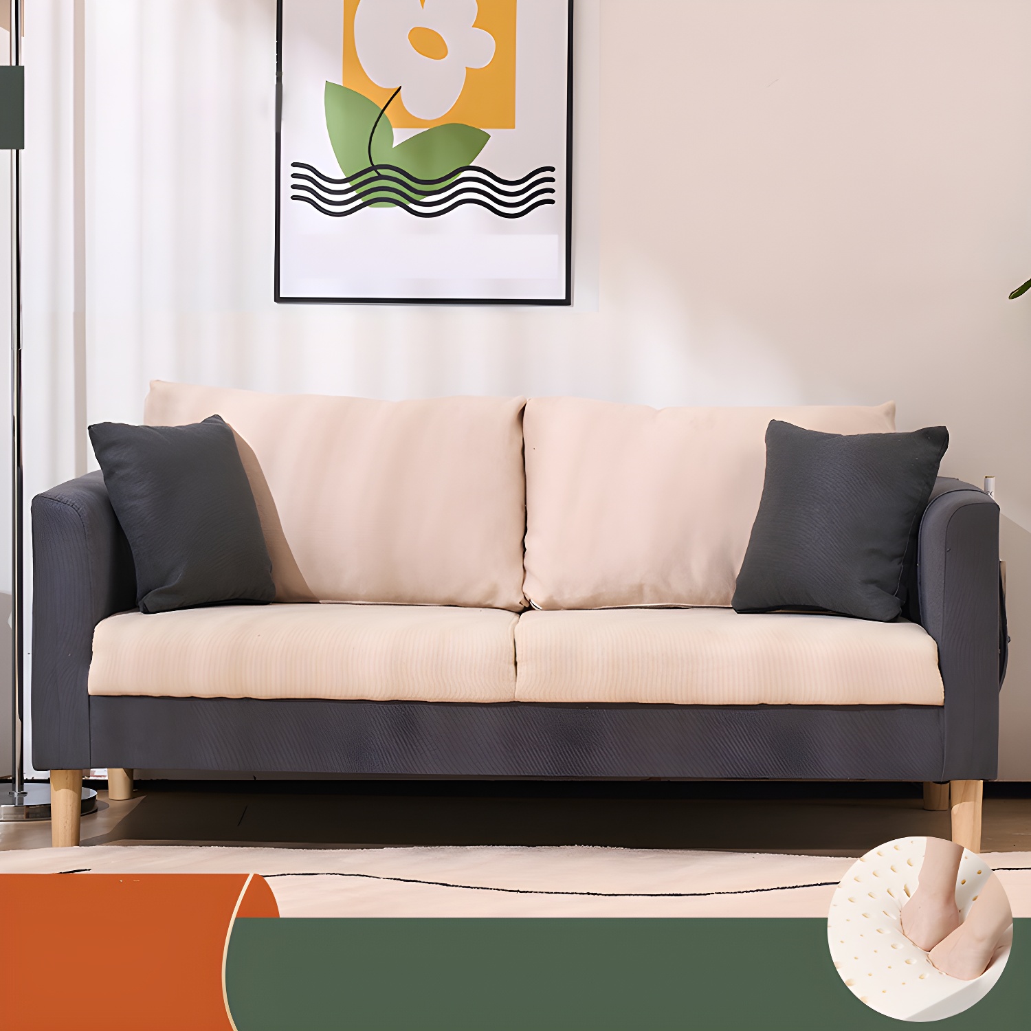 21.25" High Sofa with 2 Pillows Velvet Tuxedo Arm Sofa with Storage - image 2