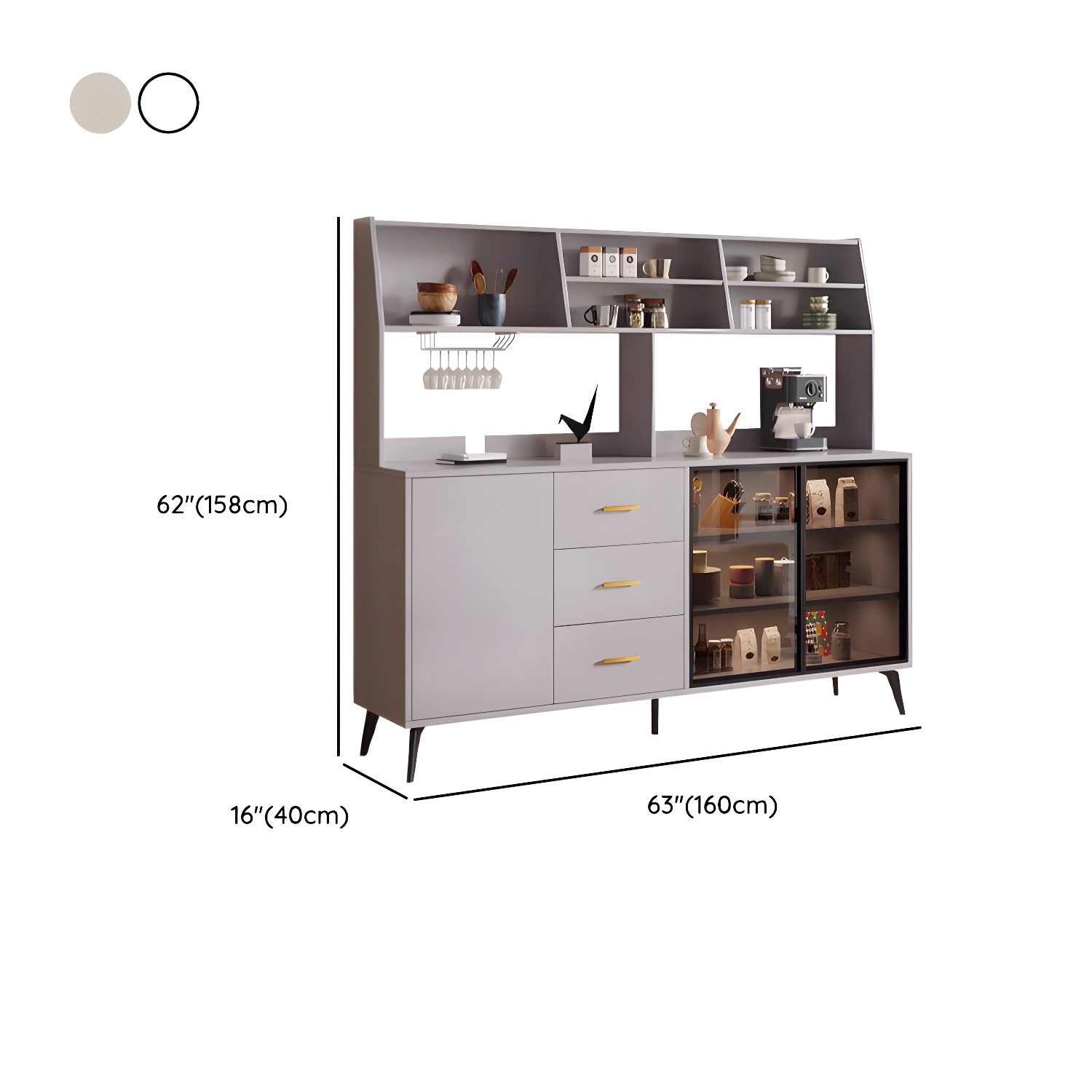 Glass Door Modern Wooden Kitchen Sideboard with Adjustable Shelving - image 19
