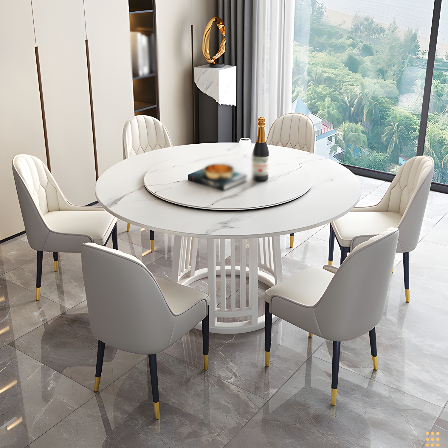 Modern 1/2/7 Pieces Dining Set Round Sintered Stone Dining Table for Dining Room - image 14