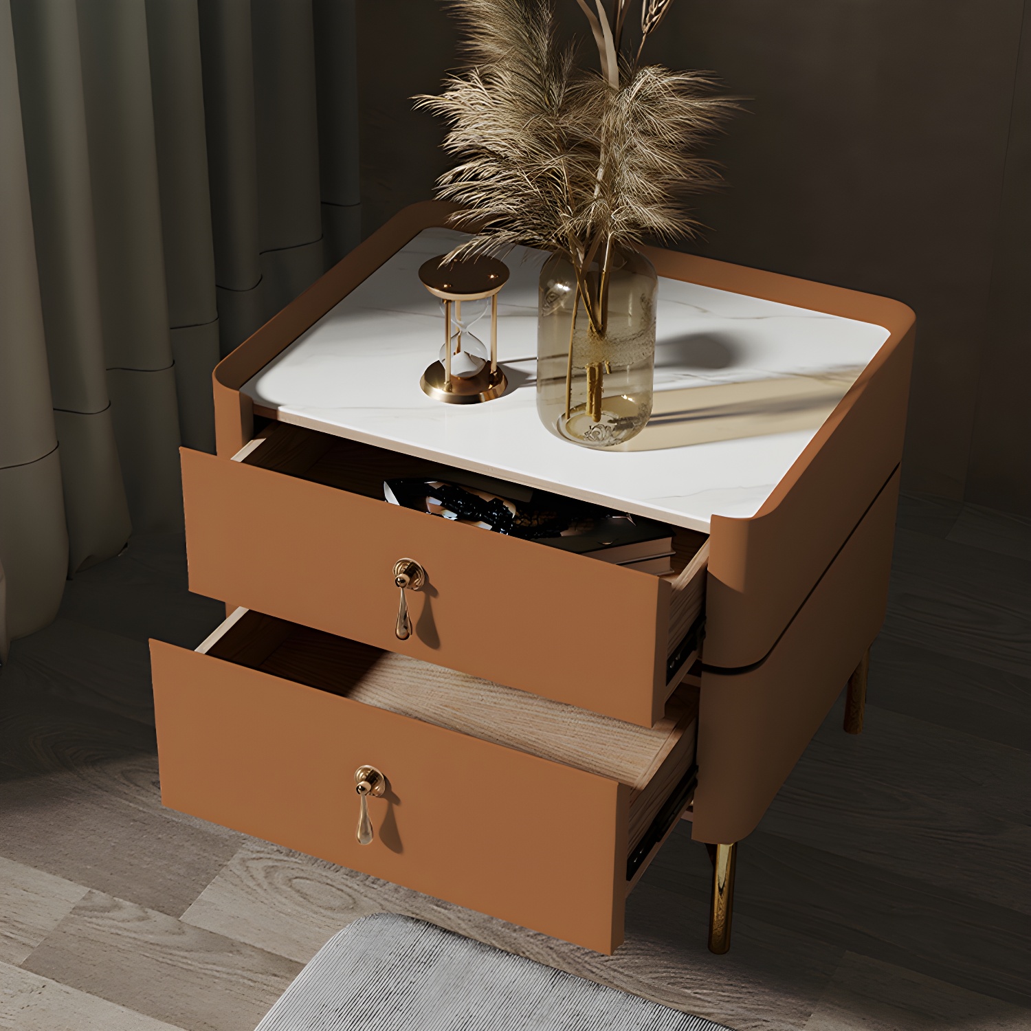 Glam 2-Drawer Nightstand Glass Top 19 Inch H Legs Included Night Table - image 6