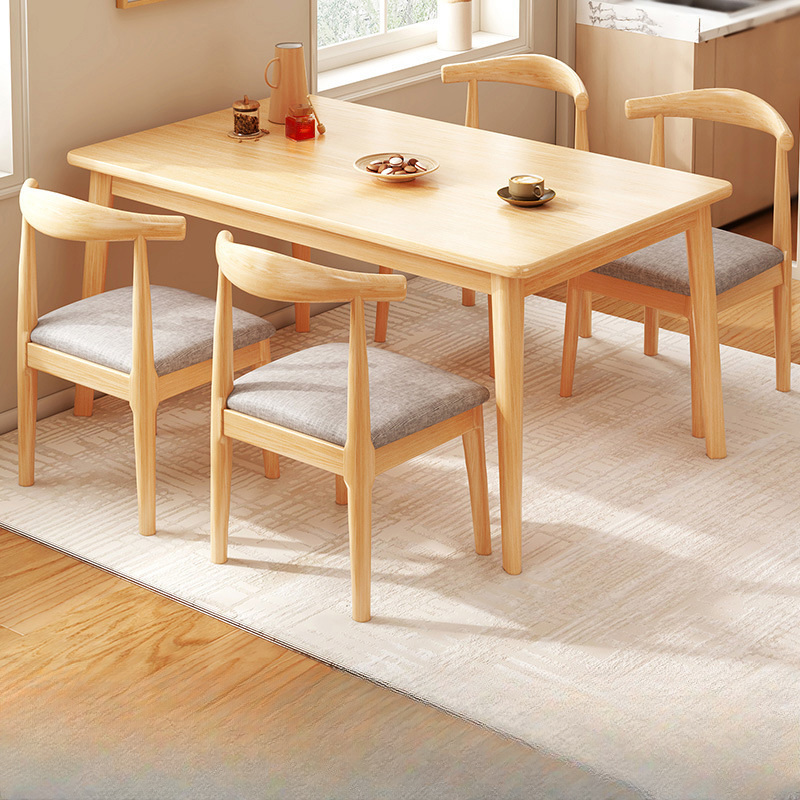 Rectangular Dining Table Set with Recycled Wood Fixed Table, Padded Chair Back, and Separable Design