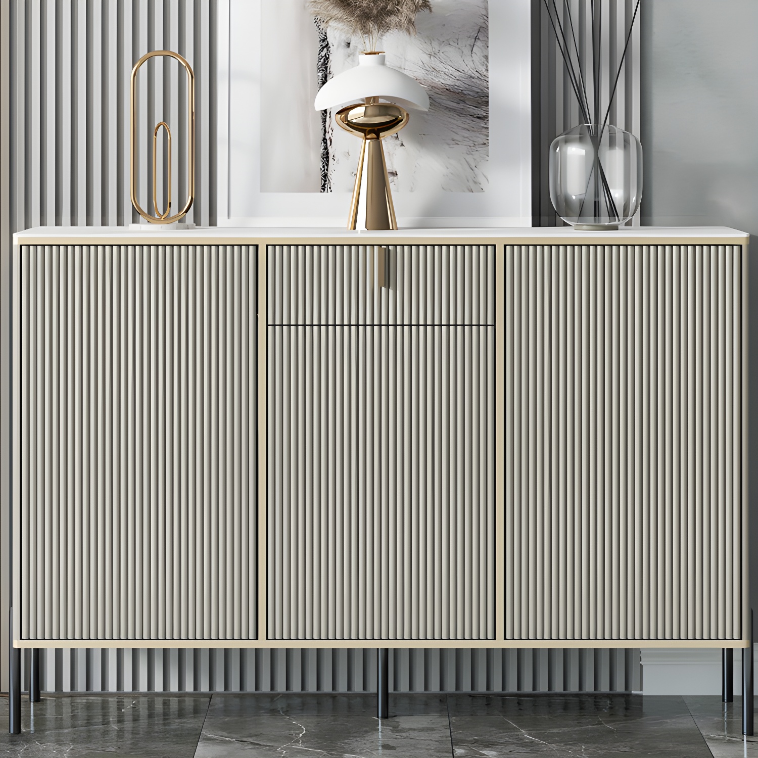 Glam Style Buffet Sideboard Sintered Stone Top Server with Door and Drawer - image 13