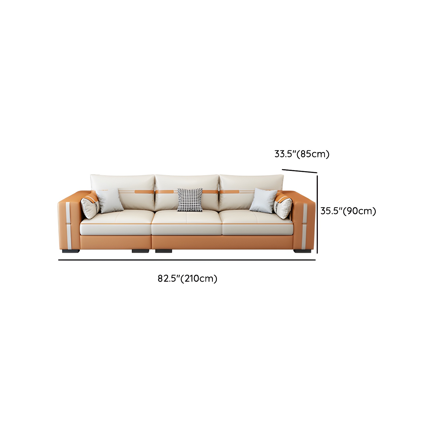 Scandinavian Wood Frame Beige Faux Leather Stationary Sectional Sofa with Cushion Back - image 14