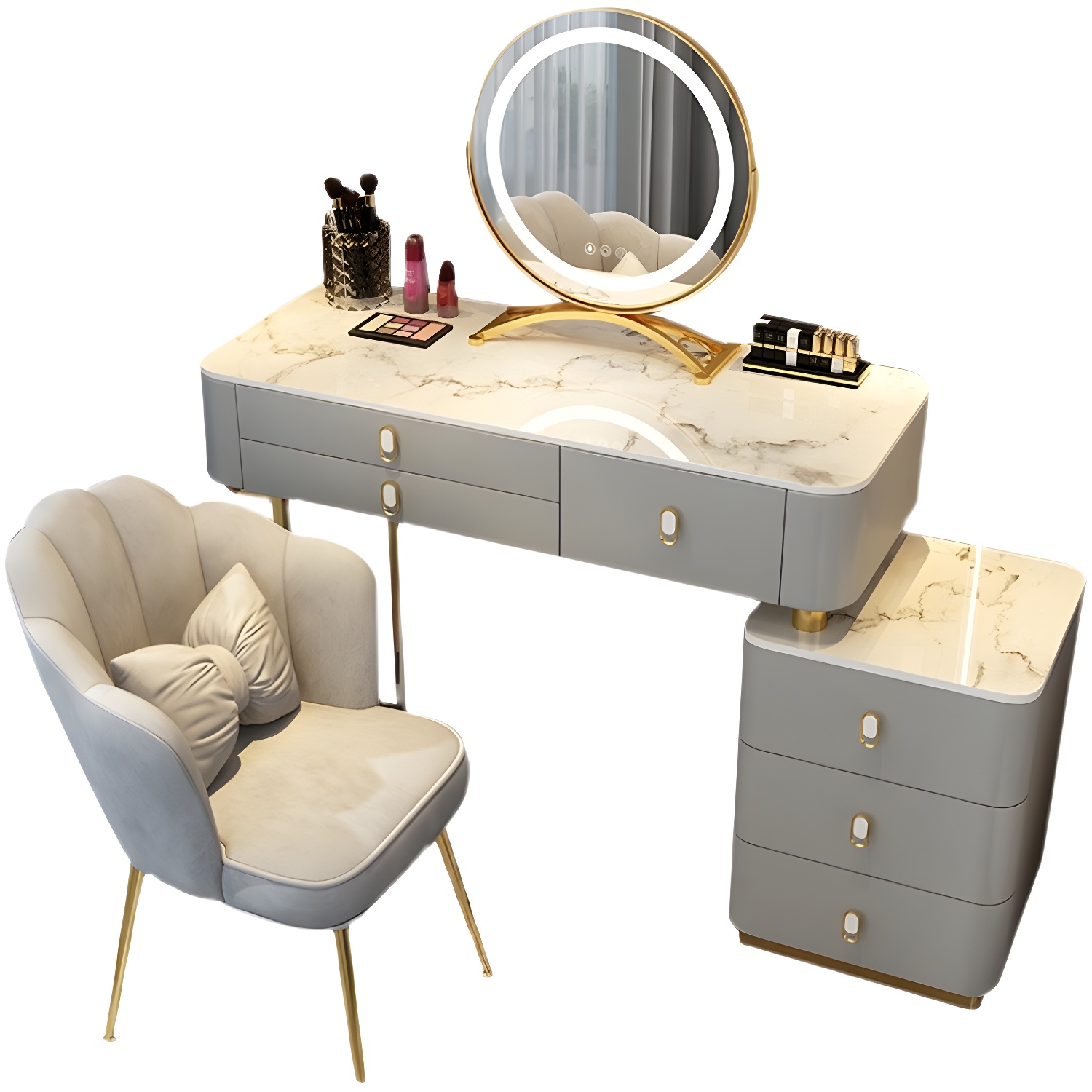 Glam Bedroom Vanity Dressing Table Stone Makeup Vanity Desk with Drawer - image 9