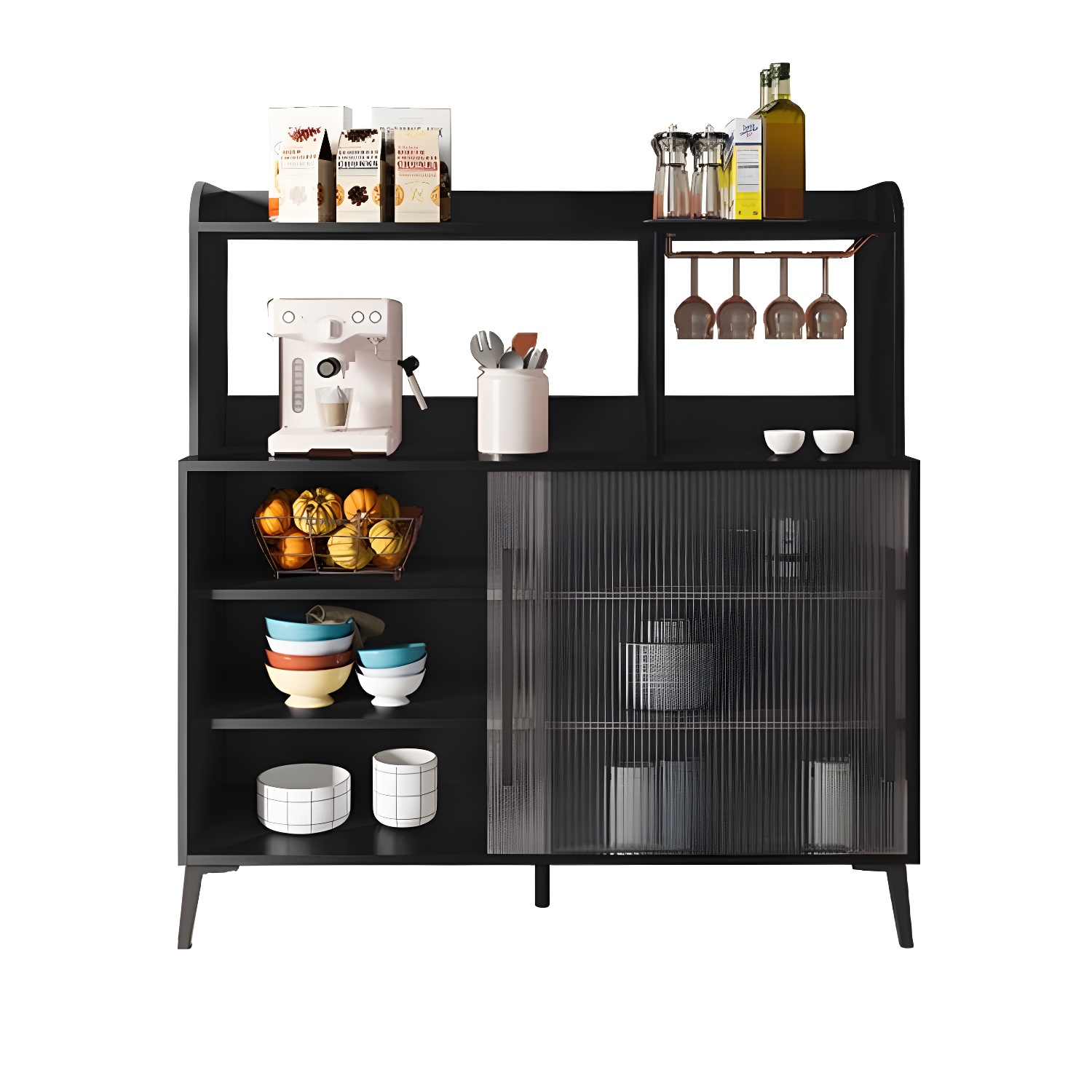 Contemporary Engineered Wood Glass Door Sideboard with Shelf for Dinging Room