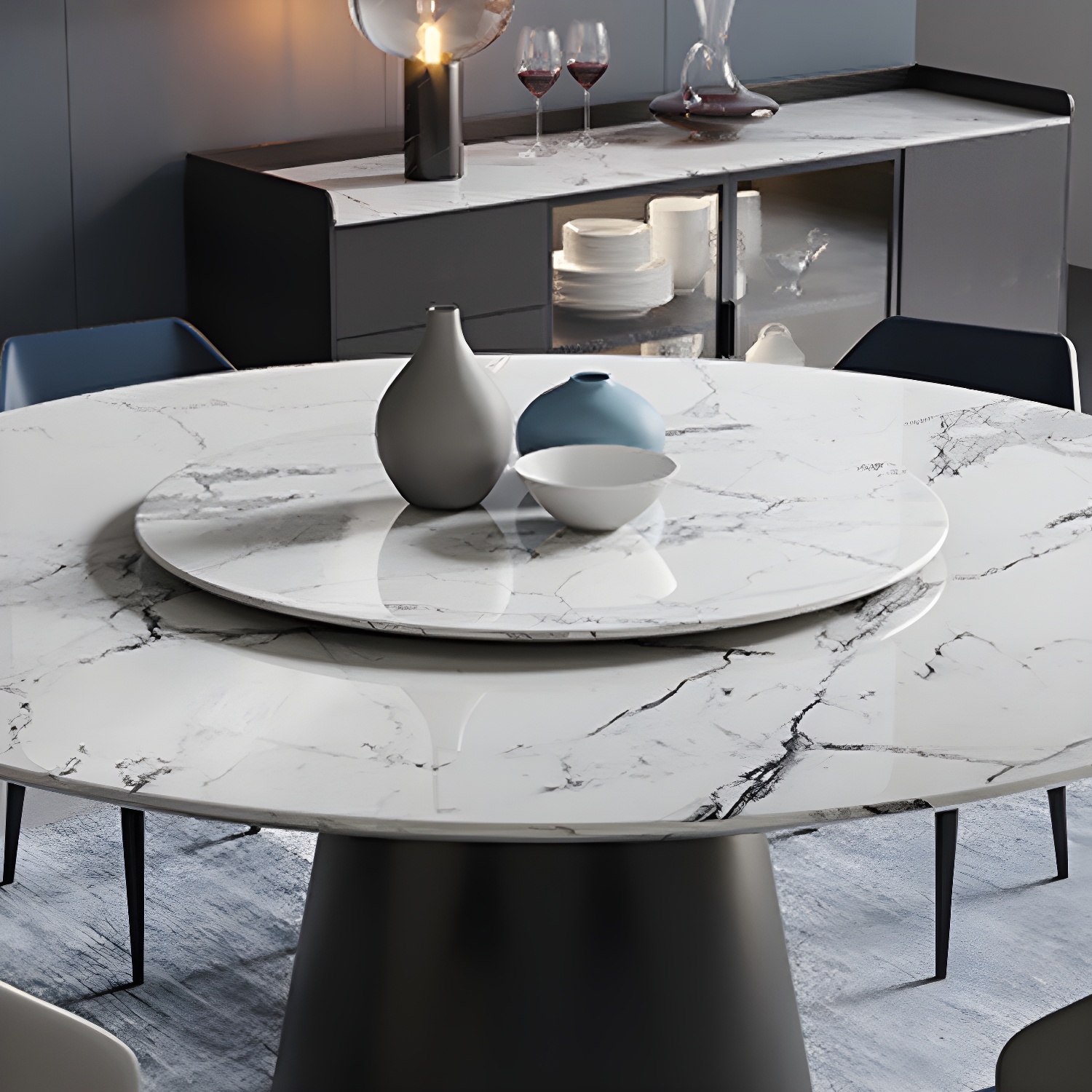 Contemporary Stone Round Dining Set 1/4/7/11 Pieces Turntable Dining Furniture for Home - image 6