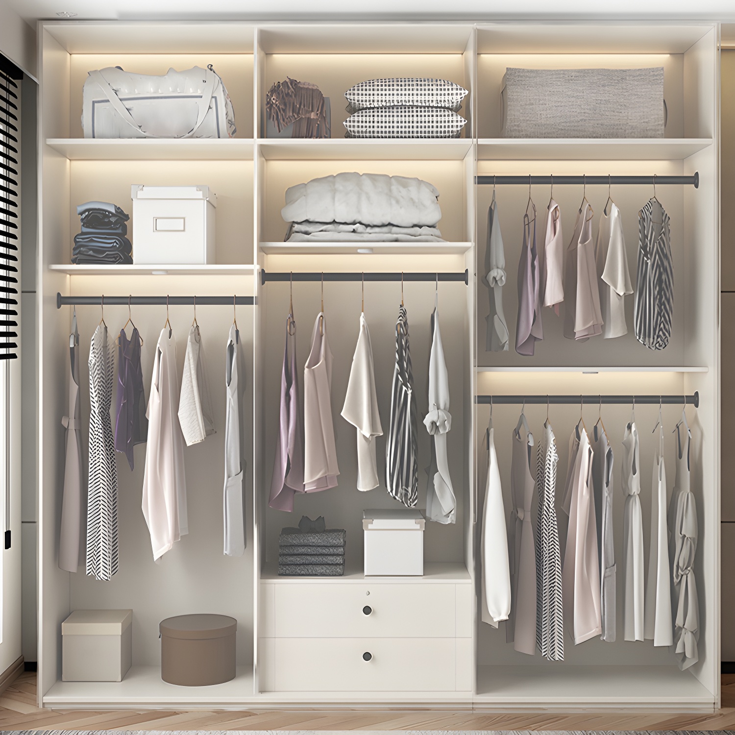 Modern White Wardrobe Cabinet Engineered Wood Wardrobe with Garment Rod - image 3