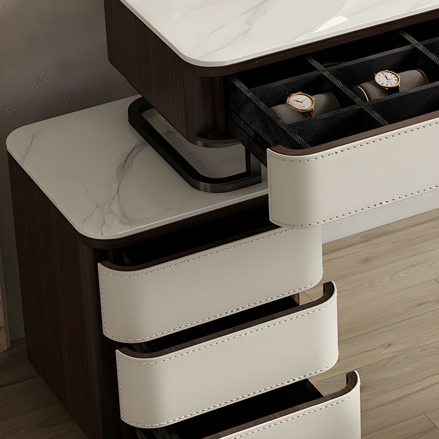 Modern Wood Vanity with Stone Top & 5 Drawers & Jewelry Storage & Assembly Required - image 11