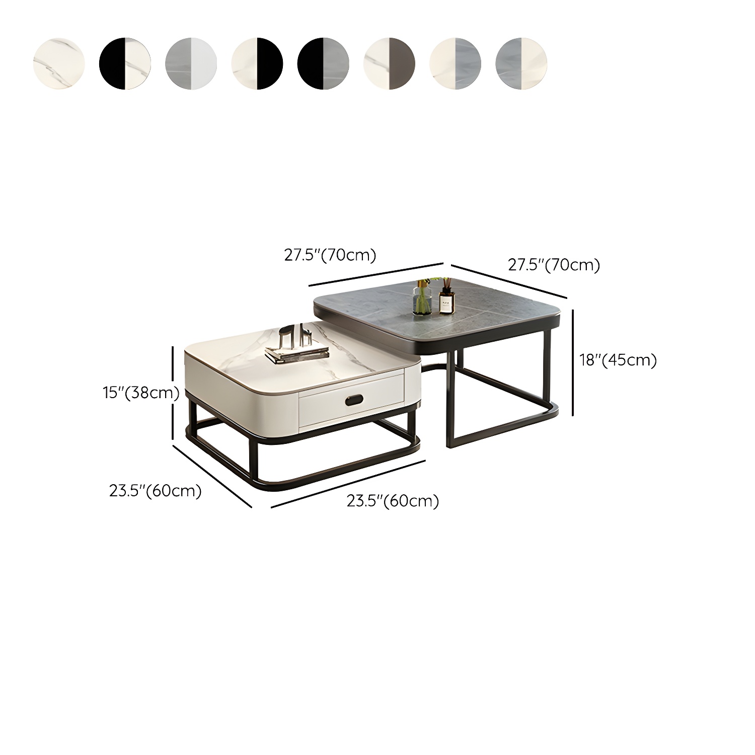 Slate Coffee Table Square 2 Nesting Coffee Table Set for Living Room - image 23