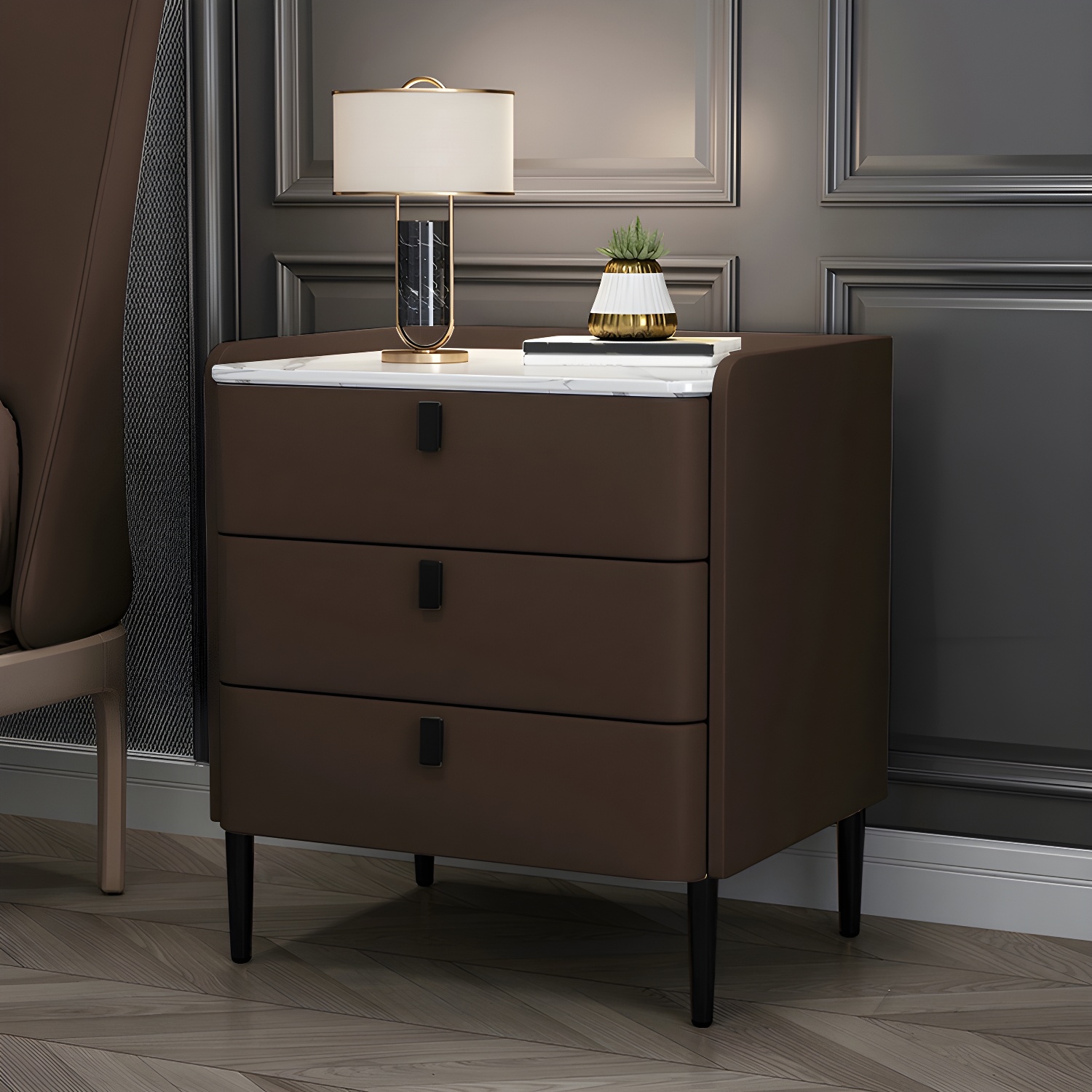 Glam Style Sintered Stone Top Drawer Storage Nightstand for Bedroom - image 6