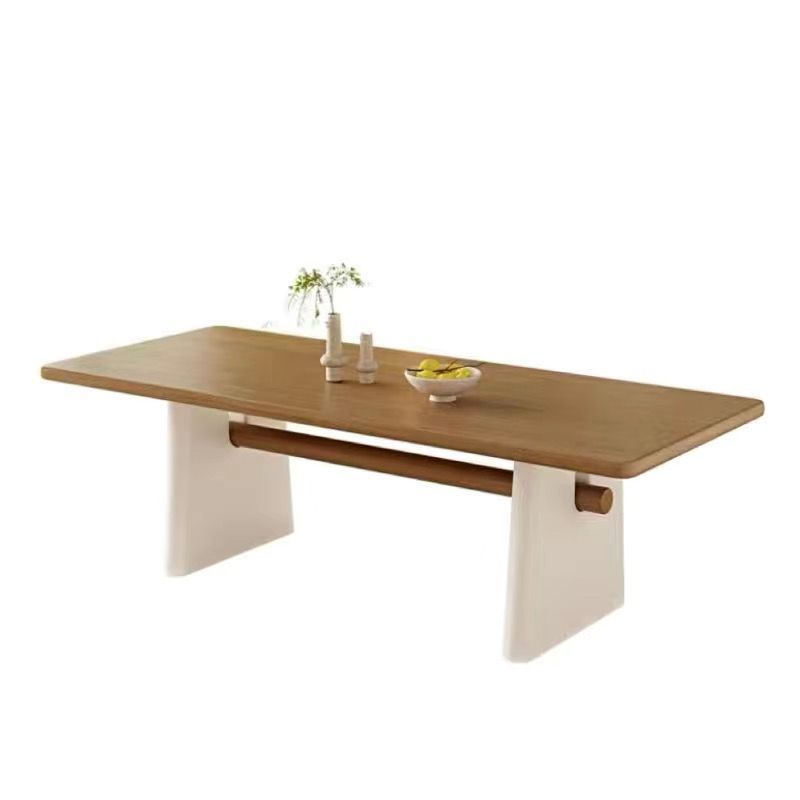 Modern Simple Style Rectangular Dining Table with Timber Top, Standard Height, Fixed Table, Seats 4/6/8, Auburn Color