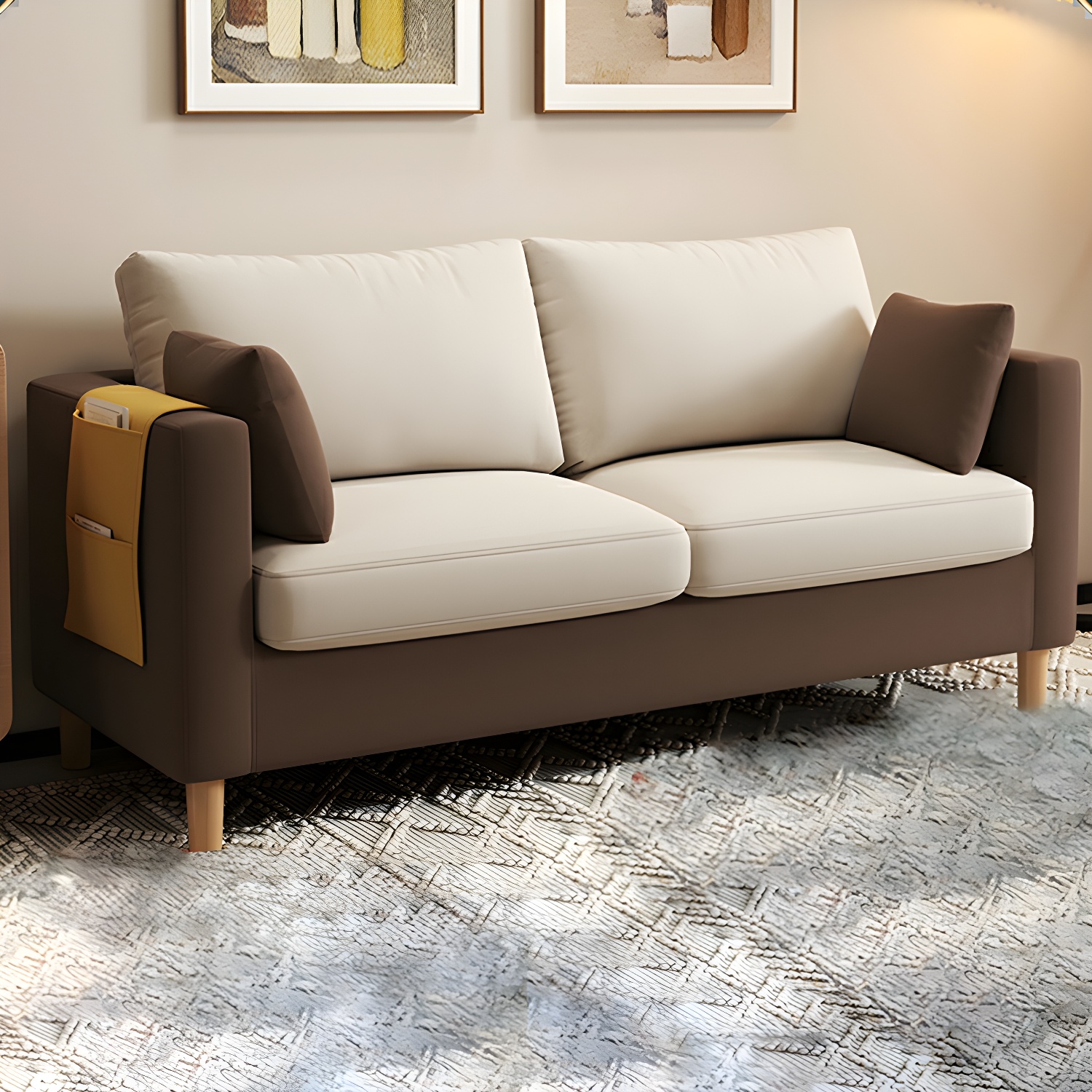 Contemporary Square Arm Loveseat with Machine Washable Cover and Pillows