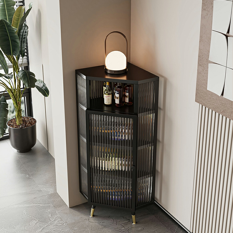 Gold Corner Accent Cabinet with Glass Doors and Metal Shelving - image 6