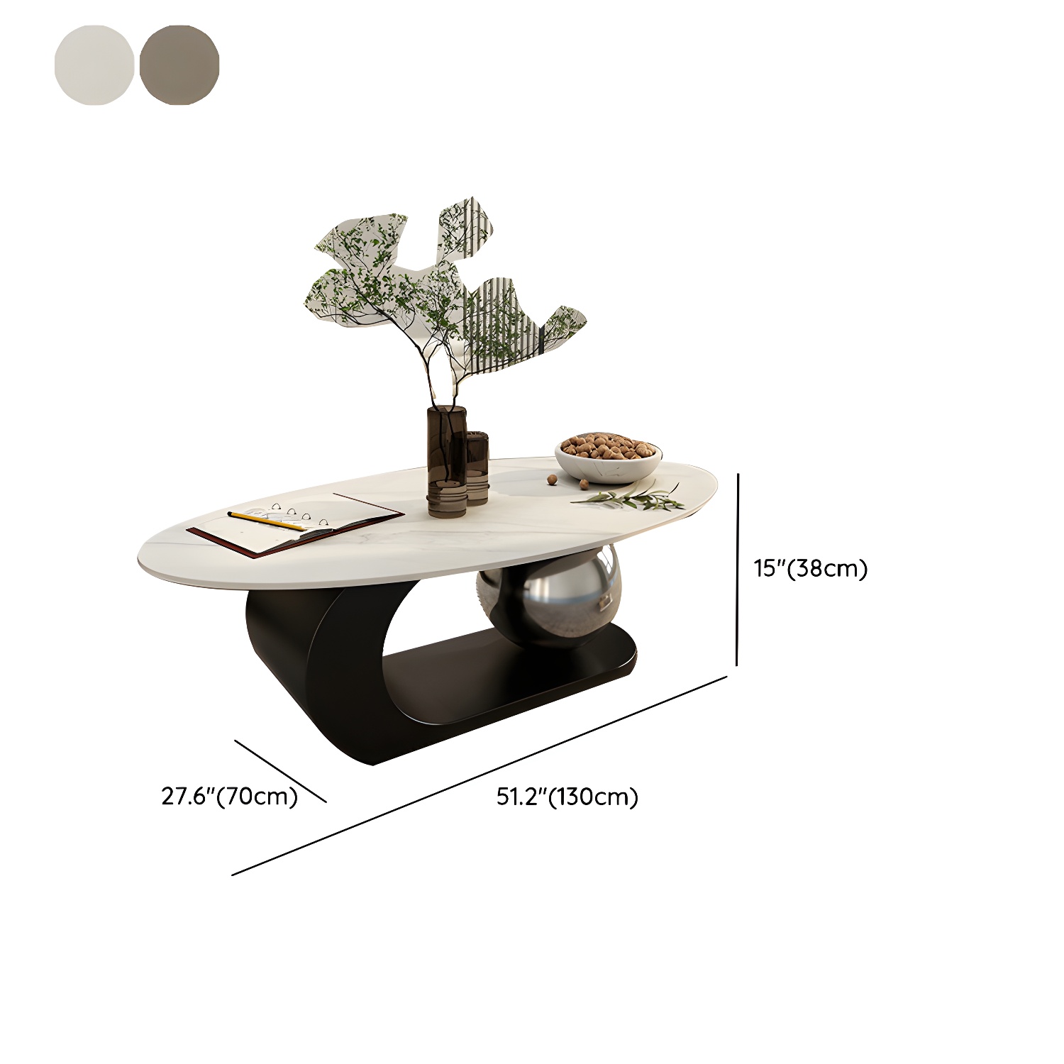 14"H Glam Coffee Table Slate Oval Pedestal Coffee Cocktail Table - image 17