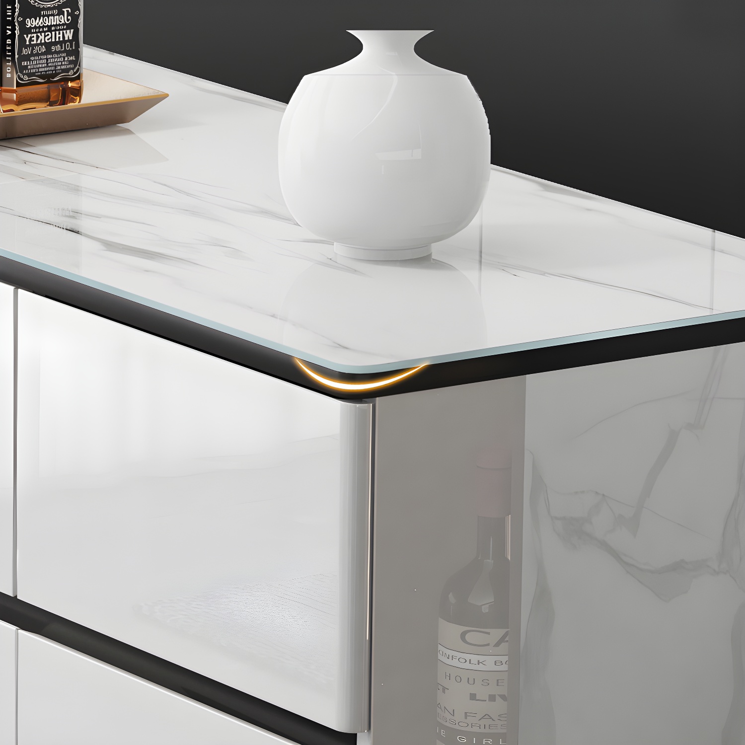 Contemporary Glass Top Sideboard Cabinet with Drawer for Living Room - image 9
