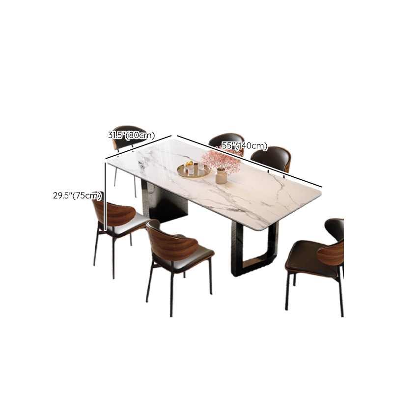 Dining Table Set with Slate Stone Top, Two-sided Pedestal, Padded Chair, Back, for 6 People/4 People in White - image 18