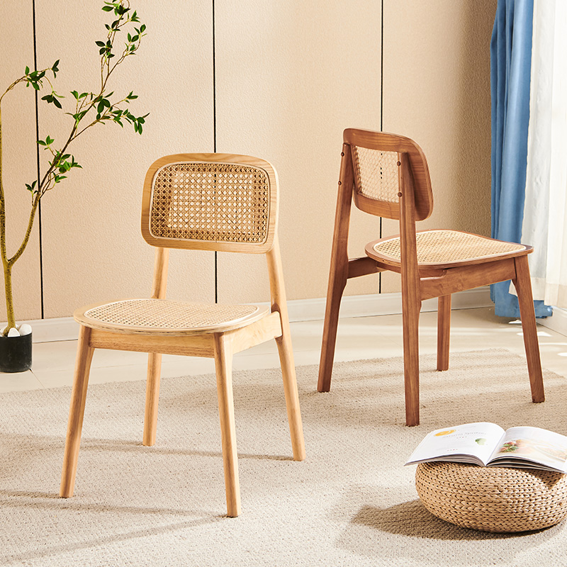 Leatherette/Wood/Rattan Entwined Balanced Armless Chair with Uncovered Back and Timber Legs in Sepia/Ink/Wood Color in a Scandinavian Style - image 14