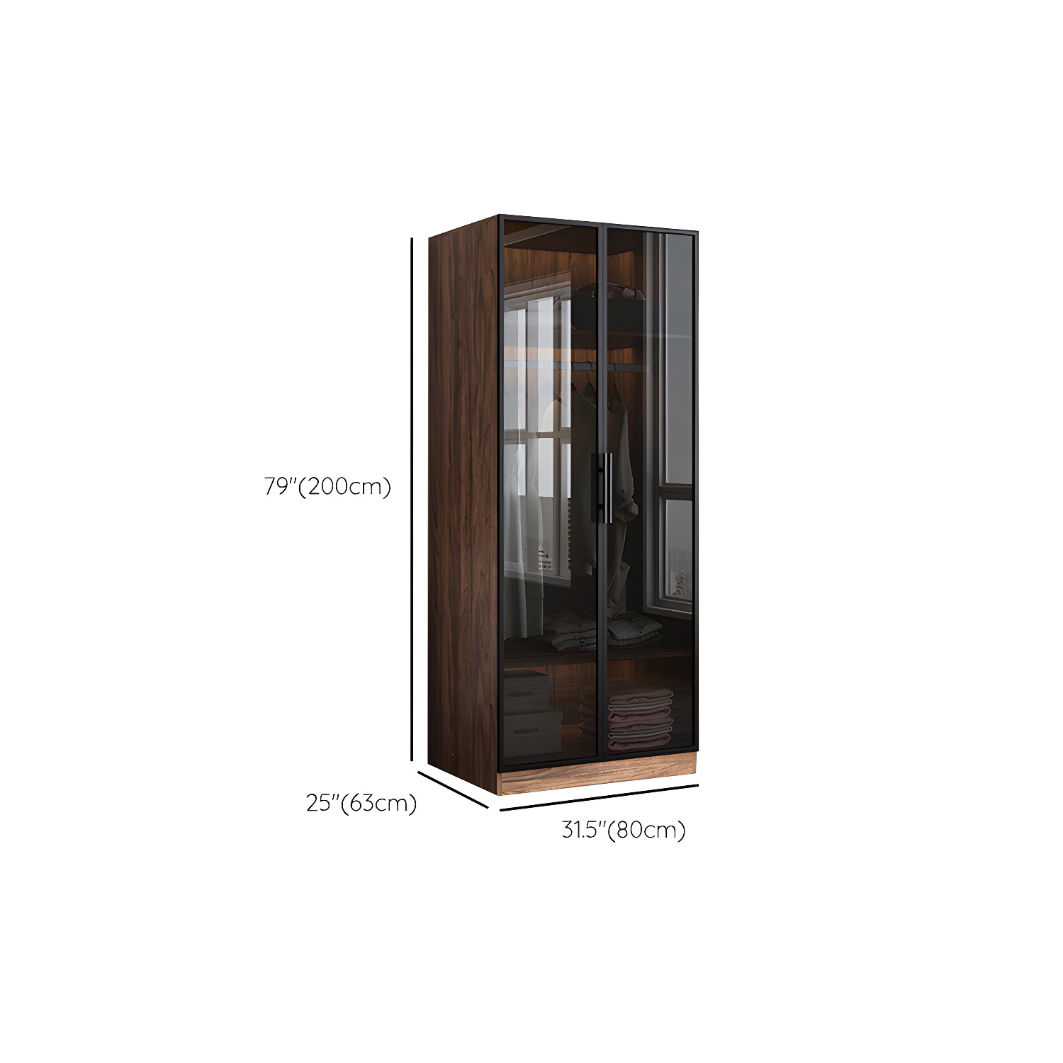Modern Freestanding Wardrobe Armoire Tempered Glass Doors Wardrobe with Shelves - image 11