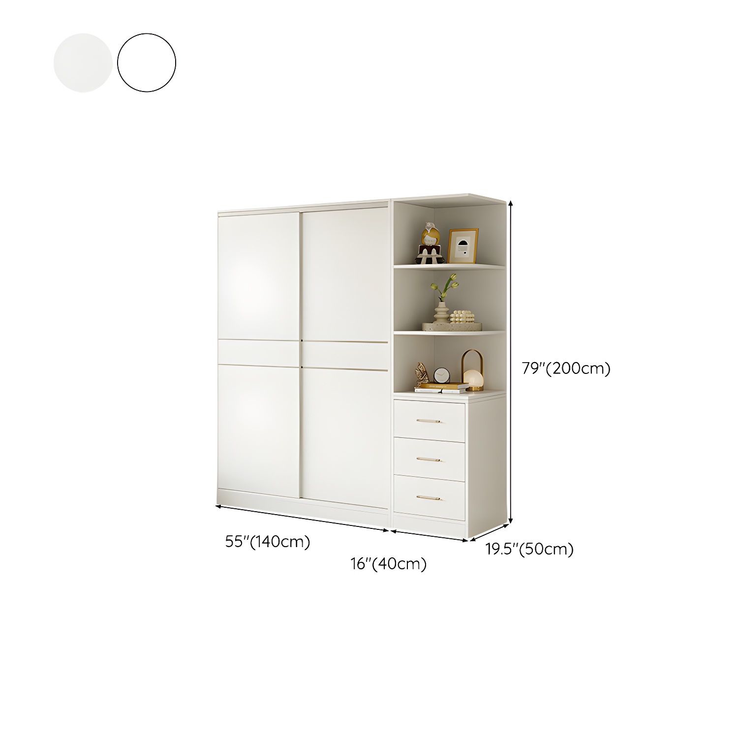 Fashionable Sliding Door Storage Wood Wardrobe with Metal Clothing Rod and Shelves in White Color - image 26