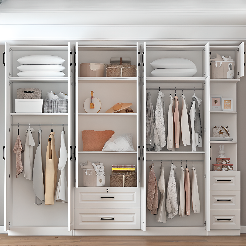 Sleek White Nordic Wooden Detached Almirah with Soft Close Drawers, Doors, and Clothing Rod - image 3