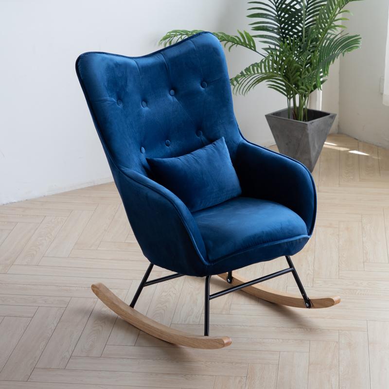 Scandinavian Rocking Chair with Wing Back and Wood Legs, Pillow Included