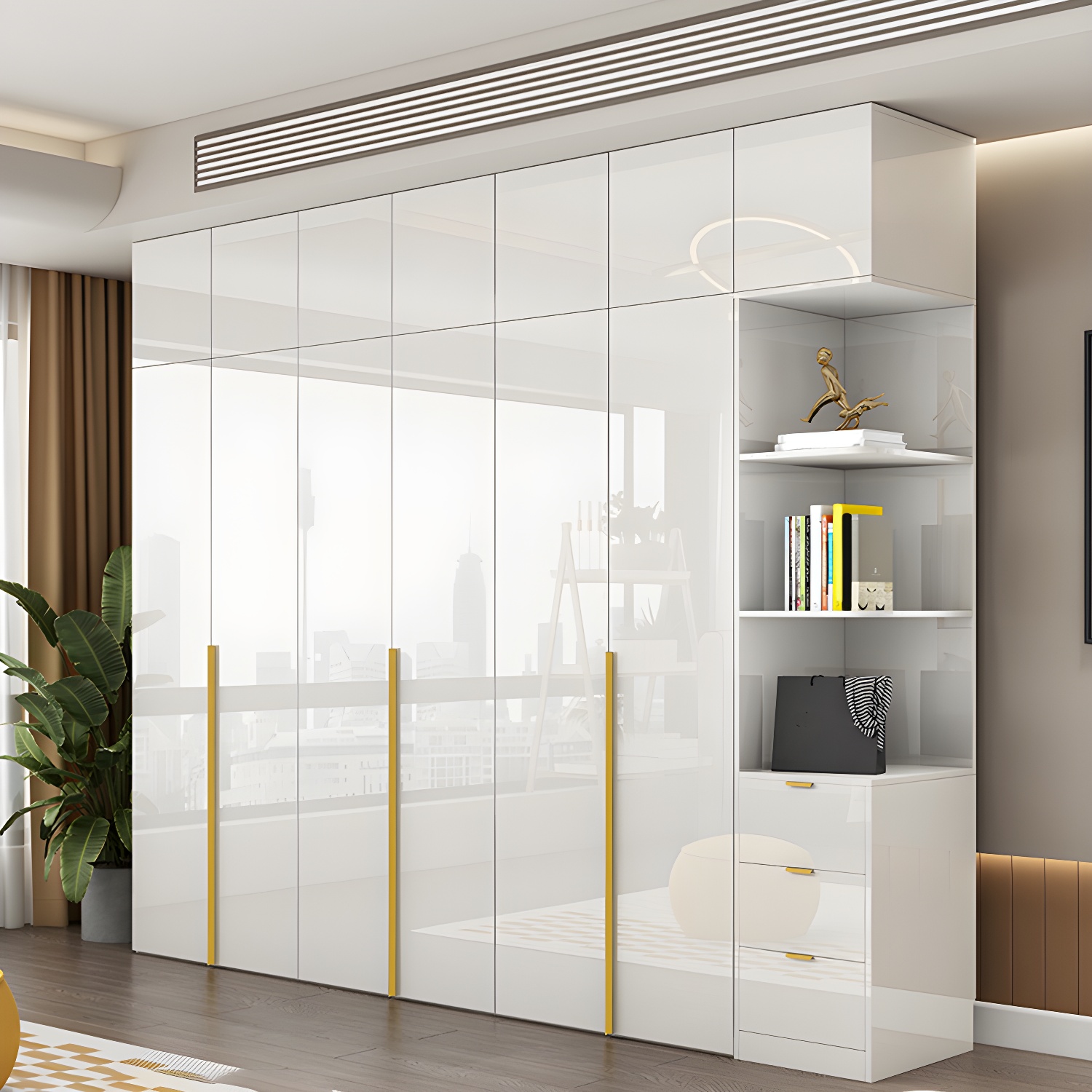 White Modern Style Wardrobe Cabinet Engineered Wood with Garment Rod