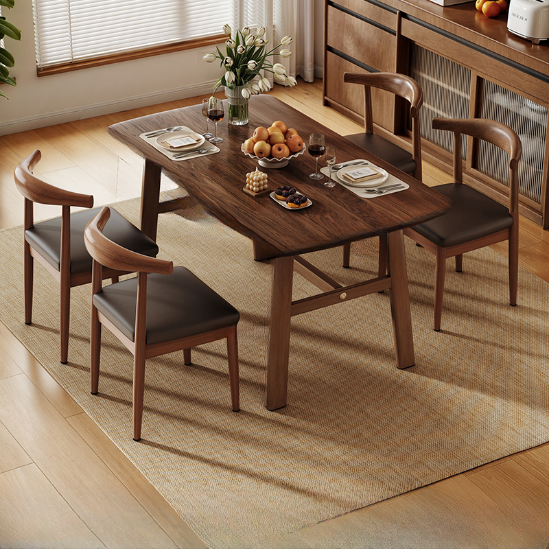 5 Pieces Chalk/Brown/Natural Dining Table Set with Wood Back Padded Chair and Natural Solid Wood Rectangular Dining Table for 4