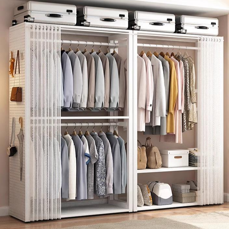 Chalk Modish Alloy Wardrobe Closet with Interior Shelves and Clothing Rod