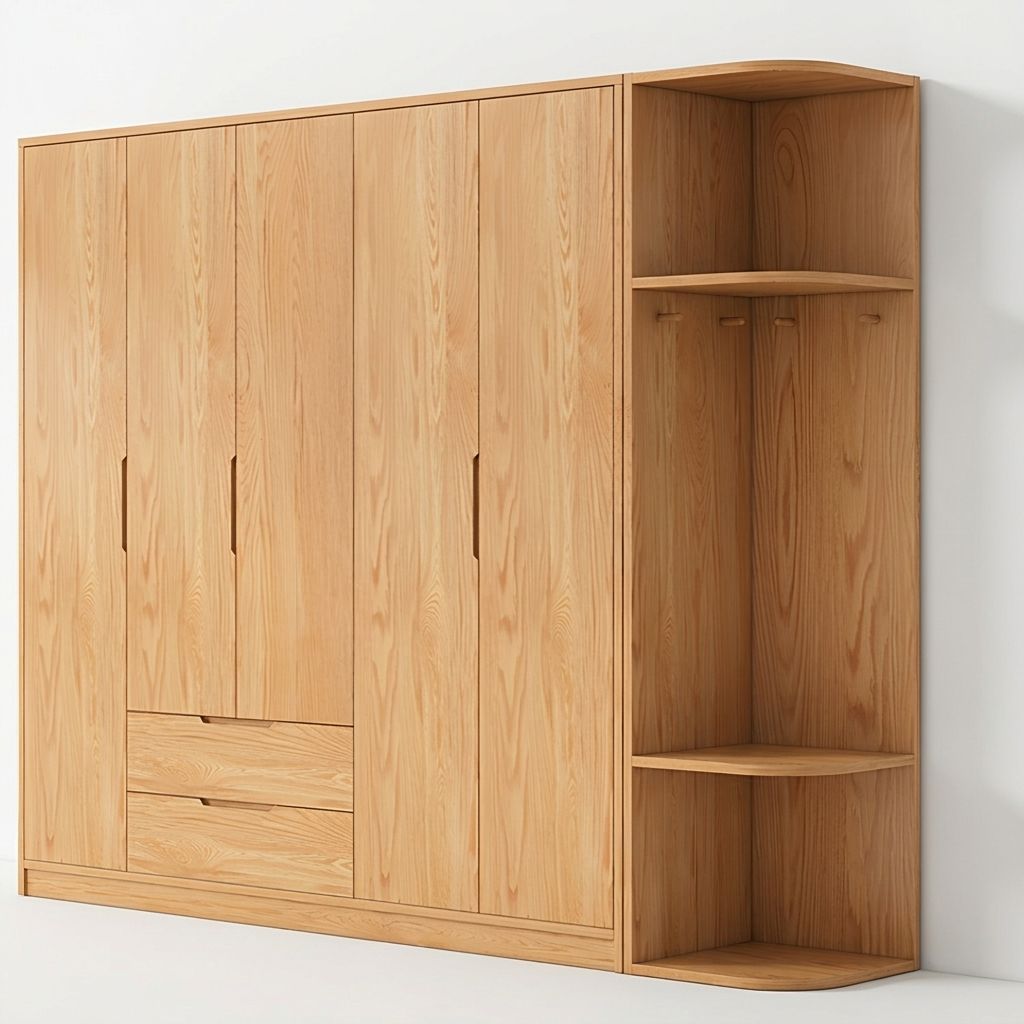 Modern Natural Wood Wardrobe Armoire with Sliding Doors, Drawers, and Shelves - image 83