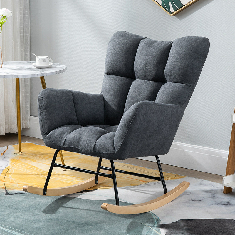 Cotton Cushioned Seat & Back Stationary Rocking Reading Chair with Flared Arm, Footstool, Wing Back & Light Wood Legs - image 5