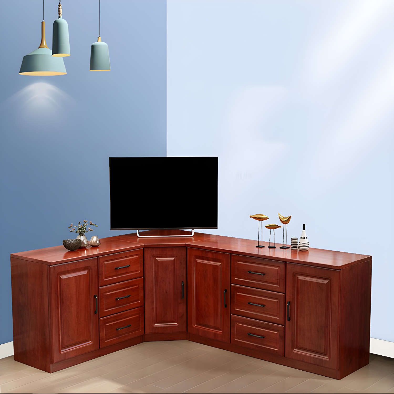 Modern Solid Wood Corner TV Stand Console with 6 - Drawer - 27.56" - image 4