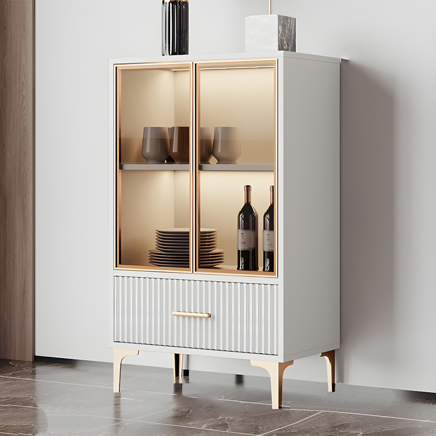 Contemporary Sideboard Cabinet for Dining Room with Glass Doors & Drawers Included - image 13
