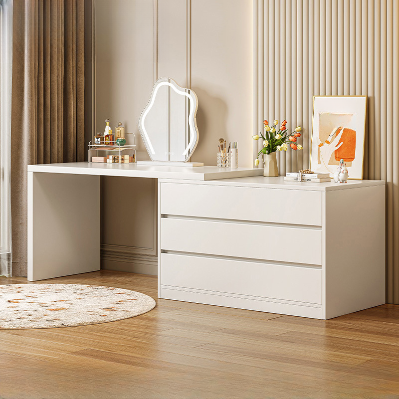 Chalk Modish Wood Makeup Vanity with Standard Length and Non-Upholstered Chair(s) - image 4