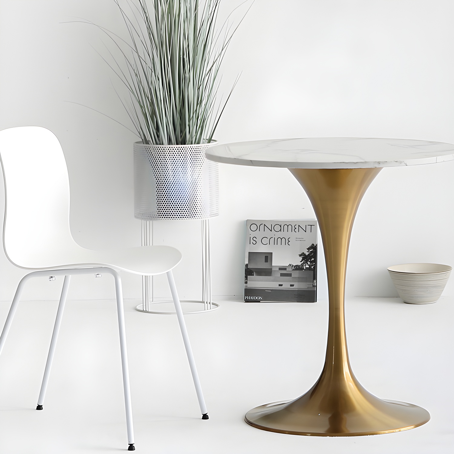 Metal Modern Round Dining Table Marble Top Indoor Table with Tulip Base - image 14