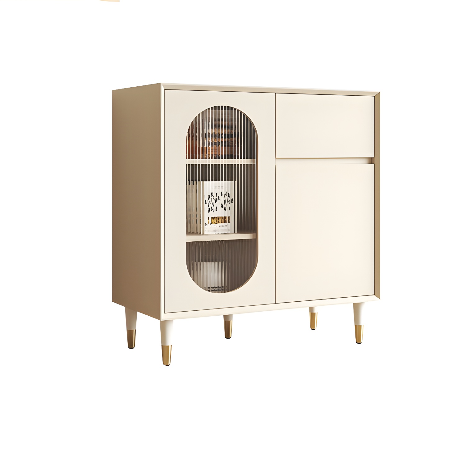 Wood Glam Sideboard Credenza with Glass Doors and Drawers, 40cm Overall Width, 85cm Overall Height - image 2