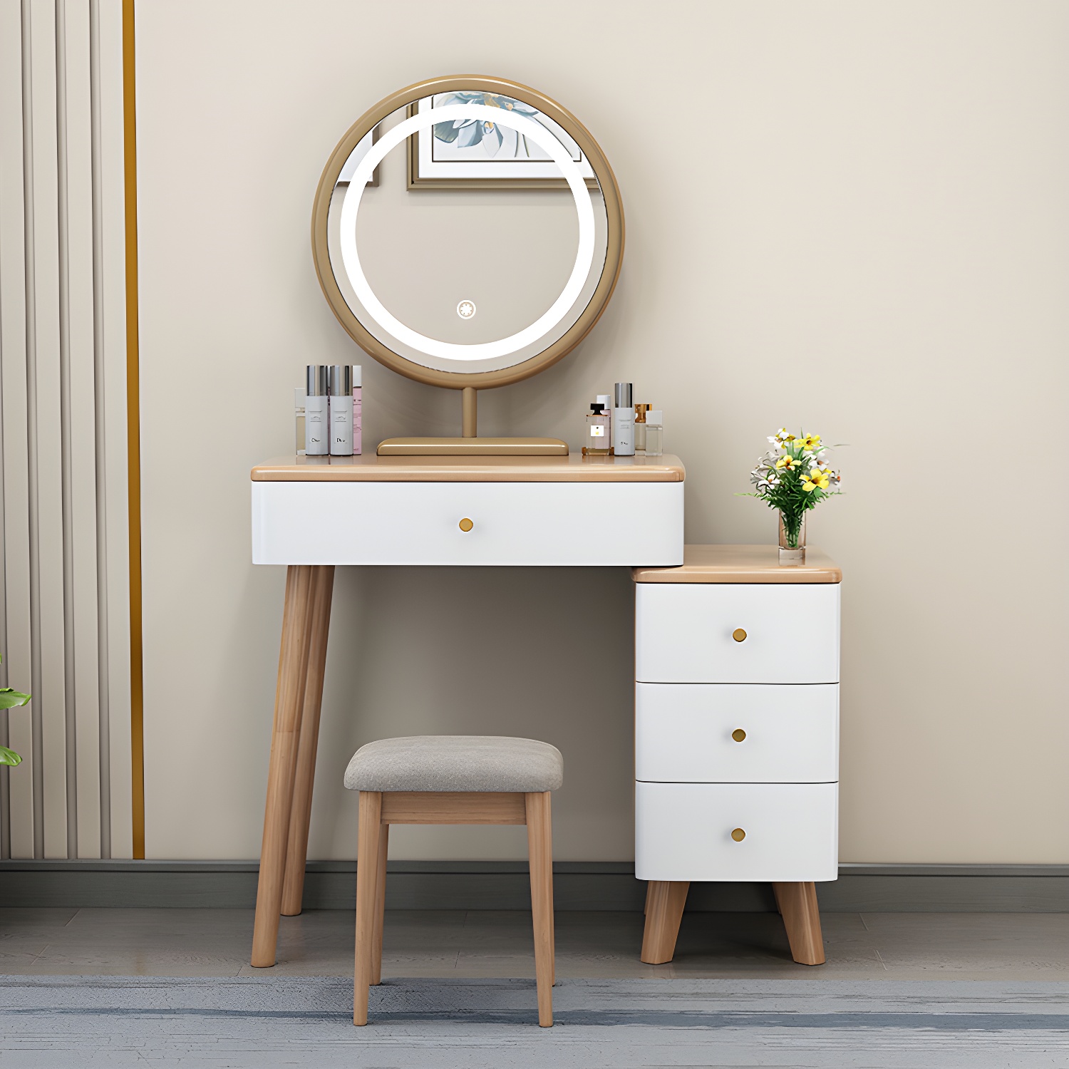 Solid Wood Makeup Vanity Desk Modern Makeup Vanity Desk Table with 4 Drawers - image 3