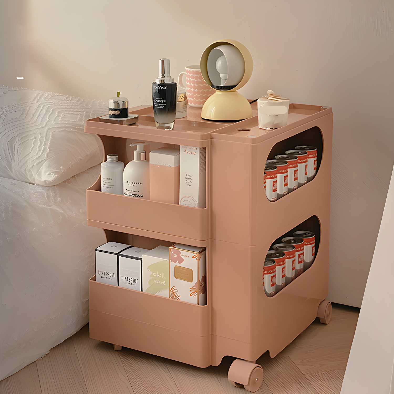 Modern Plastic Night Table Open Storage Night Stand with Wheels - image 21