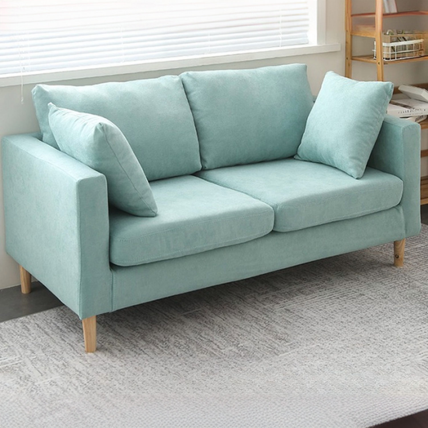 Cream/Dove Grey/Cerulean Loveseat with Slipcover, Wide Pillow Back, Receptacle and 2 Pillows - image 8