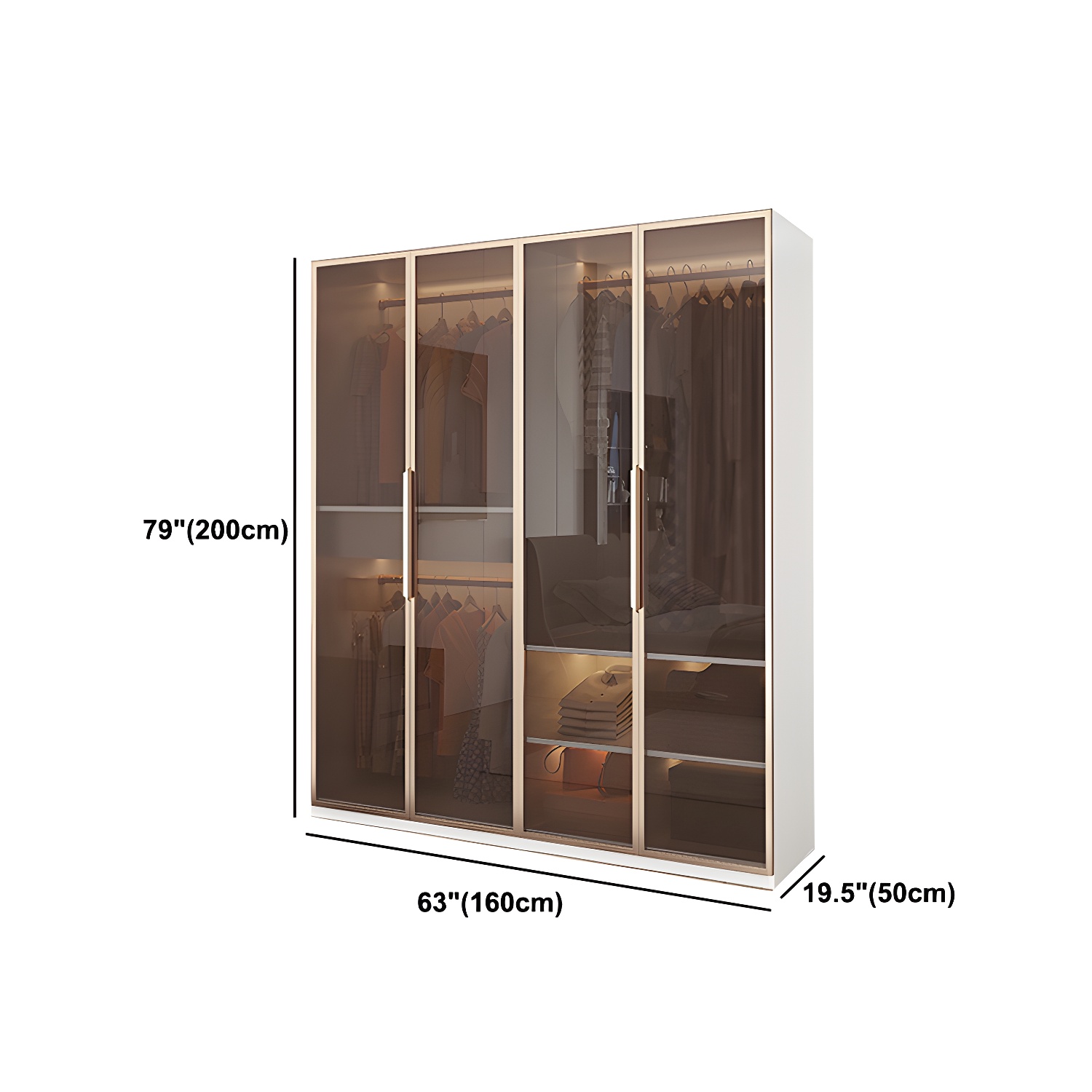 White Manufactured Wood Cabinet with Glass Door Modern Hinged Door Wardrobe for Home - image 11