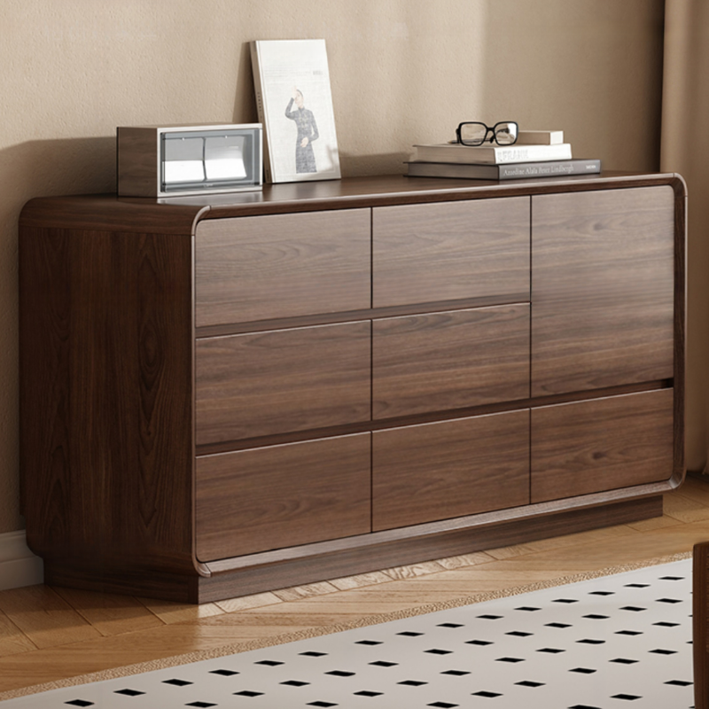 Cocoa Retro Rubberwood Semainier for Sleeping Quarters with 6 Drawers Horizontal