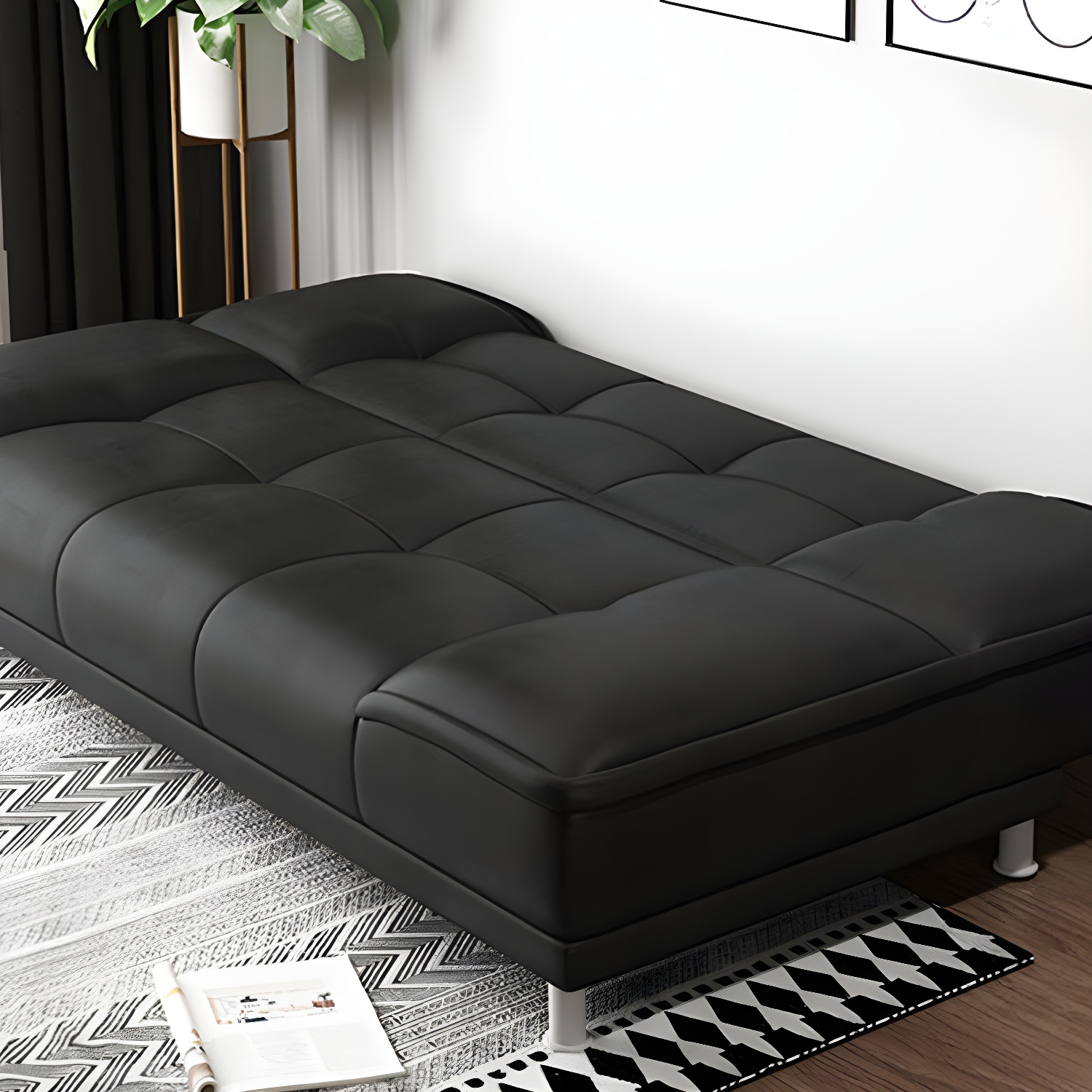 75"Modern Minimalist Armless Foldable Sleeper Leather Settee - image 9