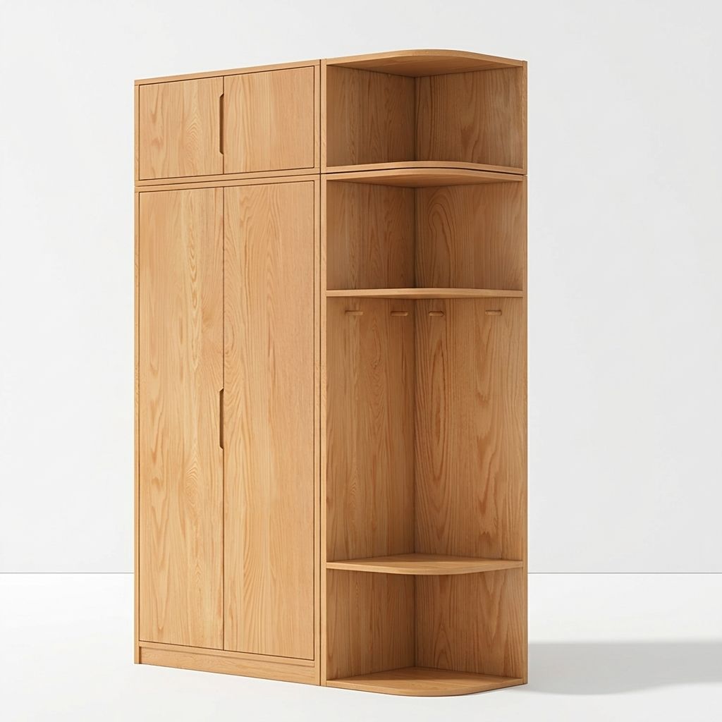 Modern Natural Wood Wardrobe Armoire with Sliding Doors, Drawers, and Shelves - image 90